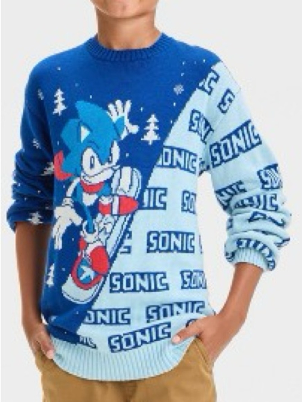 Boys' Youth Sonic the Hedgehog Snowboarding Snow Sweater - Blue Large